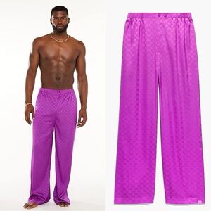 NWT SAVAGE X FENTY Monogram Satin Metallic Purple Pajama Logo Pants M